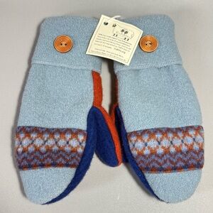 ReMitts Blue and Orange Recyled Felted Wool Knit Mittens NWT